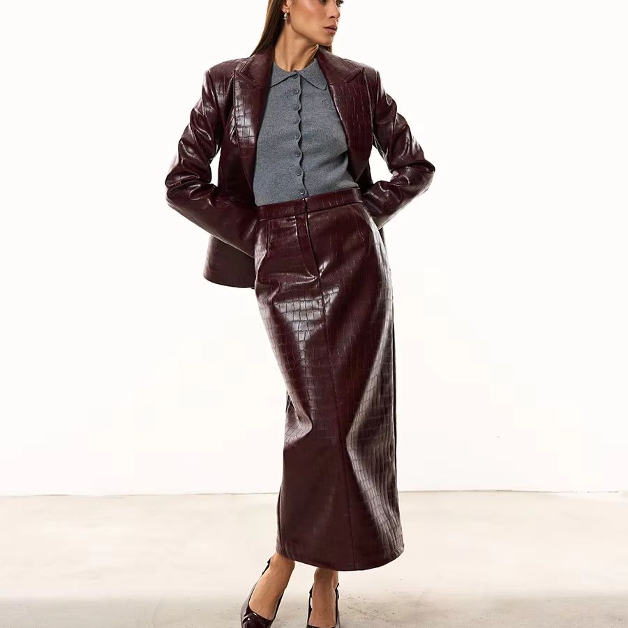Women Formal Wear Set - IG Women Burgundy Croc Faux Leather