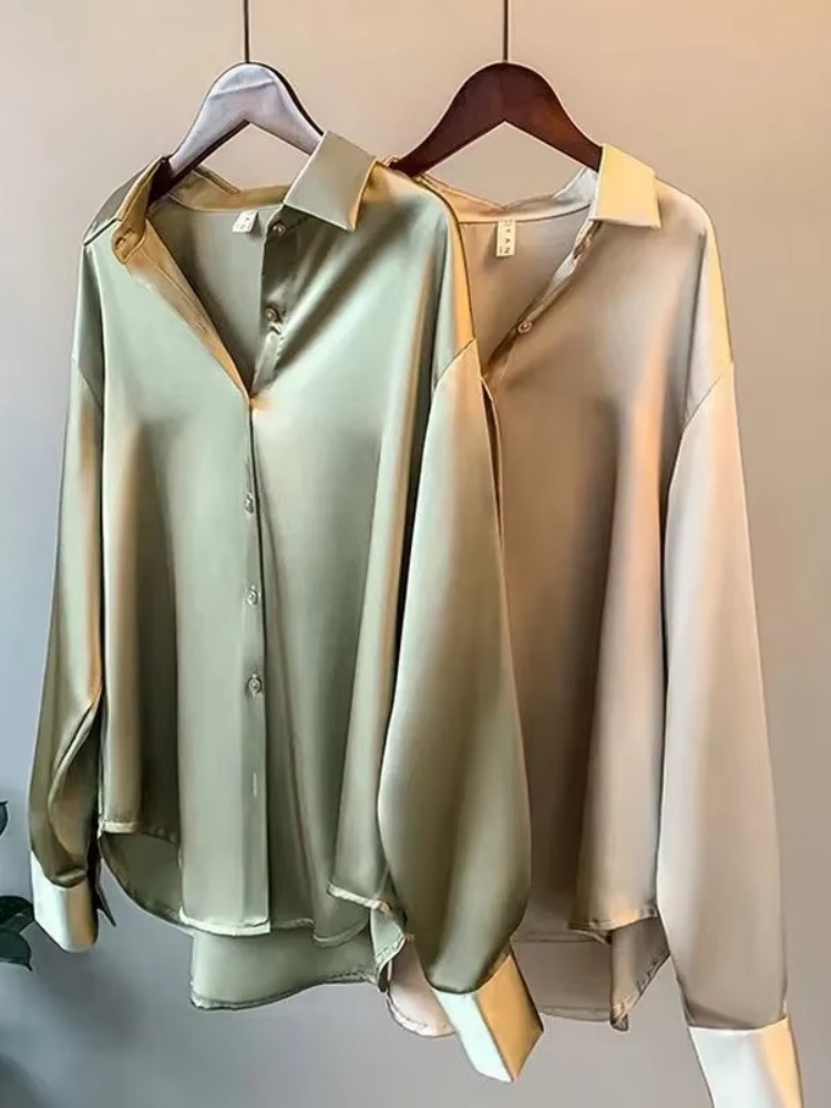 Silk Blouse Button - 2026 Elegant Satin Loose Women Shirt