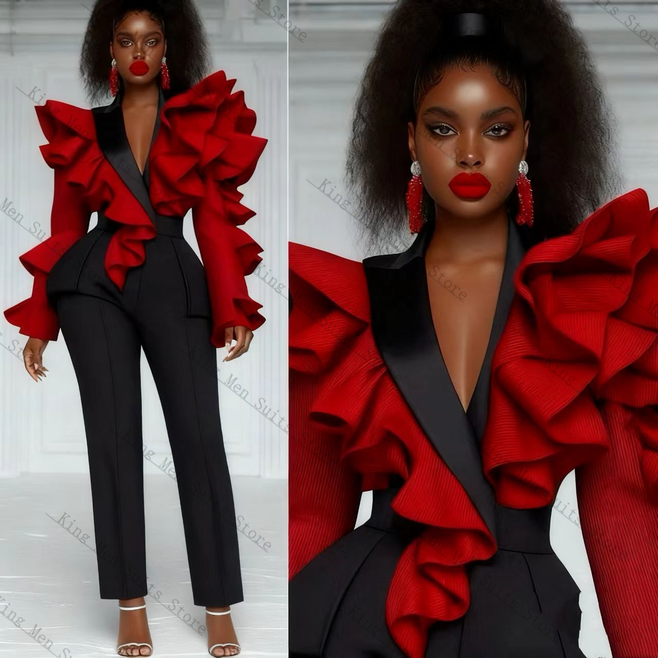 Red Black Women Suit Set 2 Pcs - Women'S Formal Wear For A Wedding Guest recension och pris