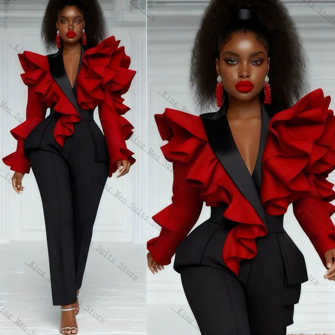 Red Black Women Suit Set 2 Pcs - Women'S Formal Wear For A Wedding Guest recension och pris