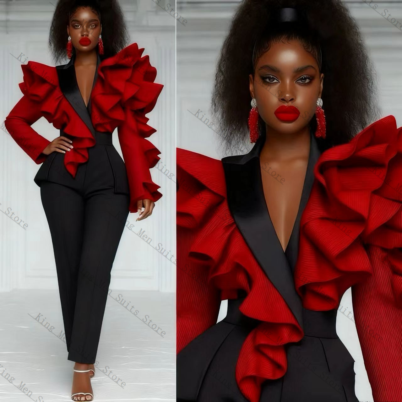 Red Black Women Suit Set 2 Pcs - Women'S Formal Wear For A Wedding Guest recension och pris