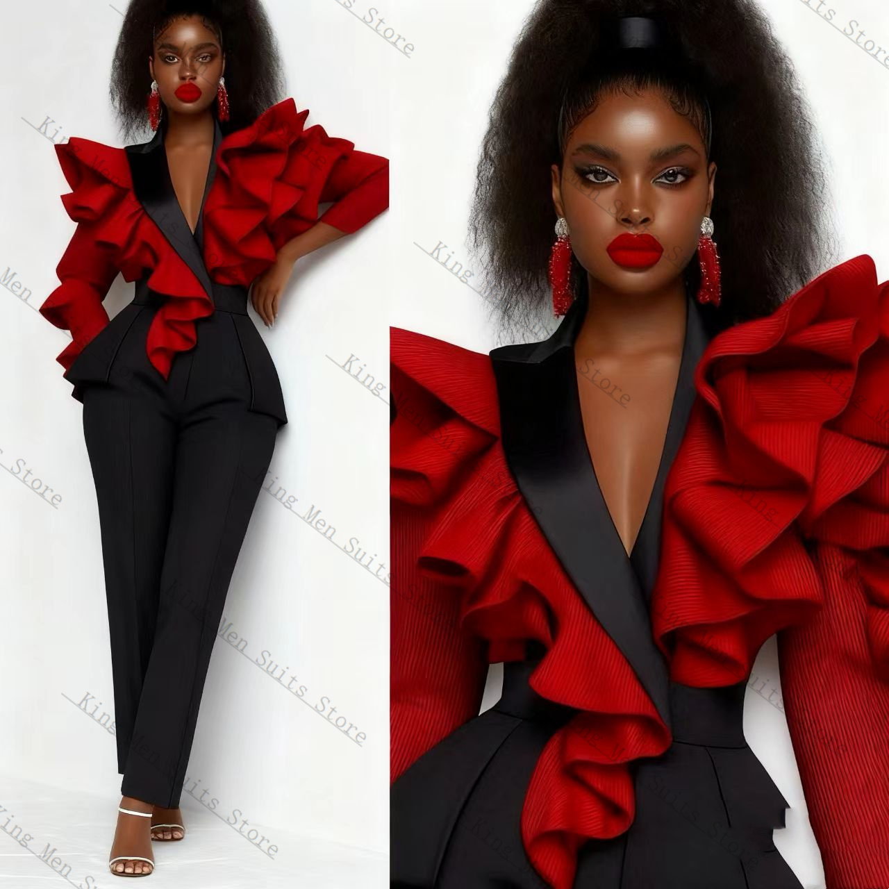Red Black Women Suit Set 2 Pcs - Women'S Formal Wear For A Wedding Guest recension och pris