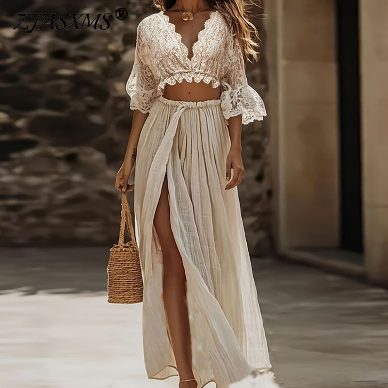 Womens Bohemian Lace Two Piece - Women Formal Wear Set recension och pris