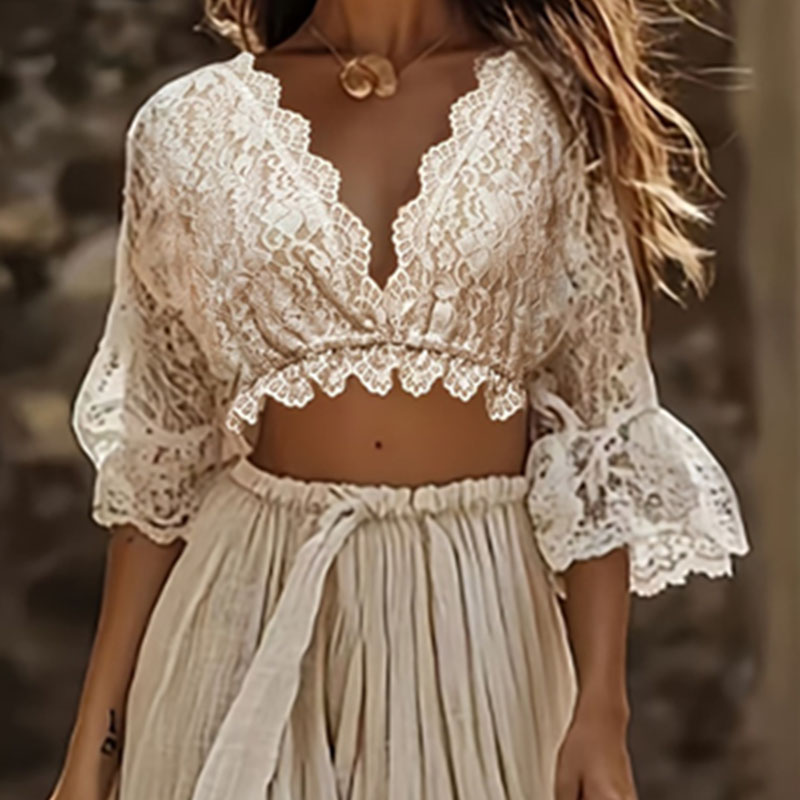 Womens Bohemian Lace Two Piece - Women Formal Wear Set recension och pris