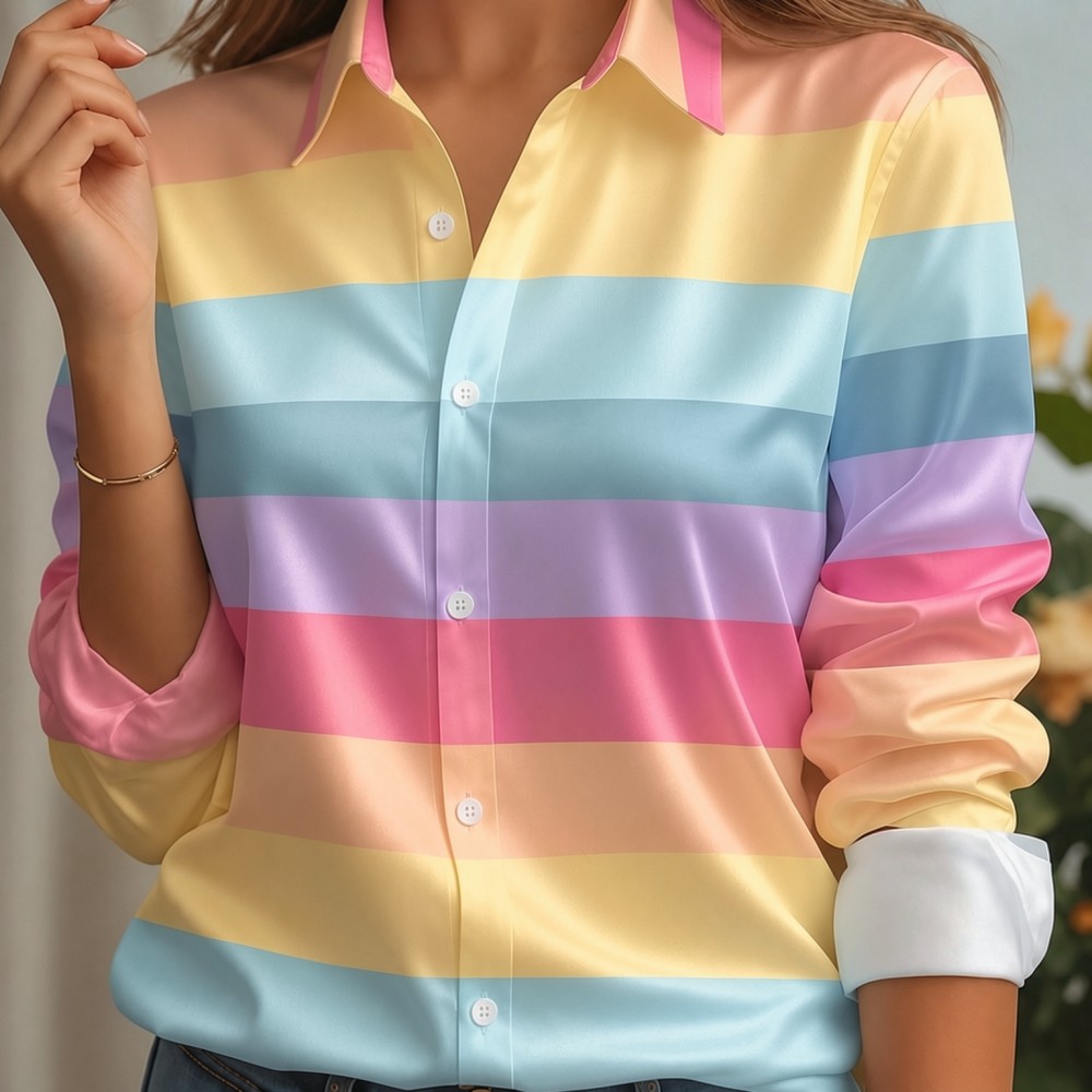 Women Satin Lapel Collar Shirt - Silk Blouse Button recension och pris