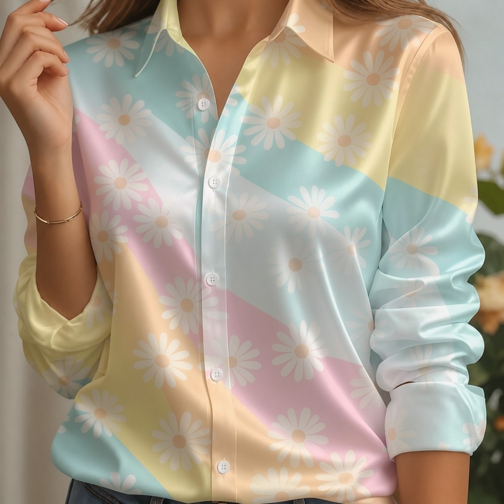Women Satin Lapel Collar Shirt - Silk Blouse Button recension och pris