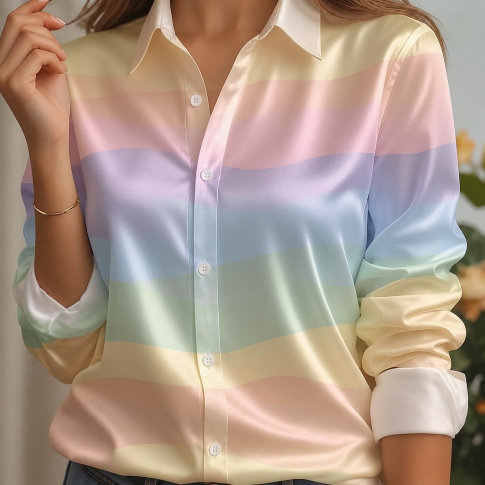 Women Satin Lapel Collar Shirt - Silk Blouse Button recension och pris