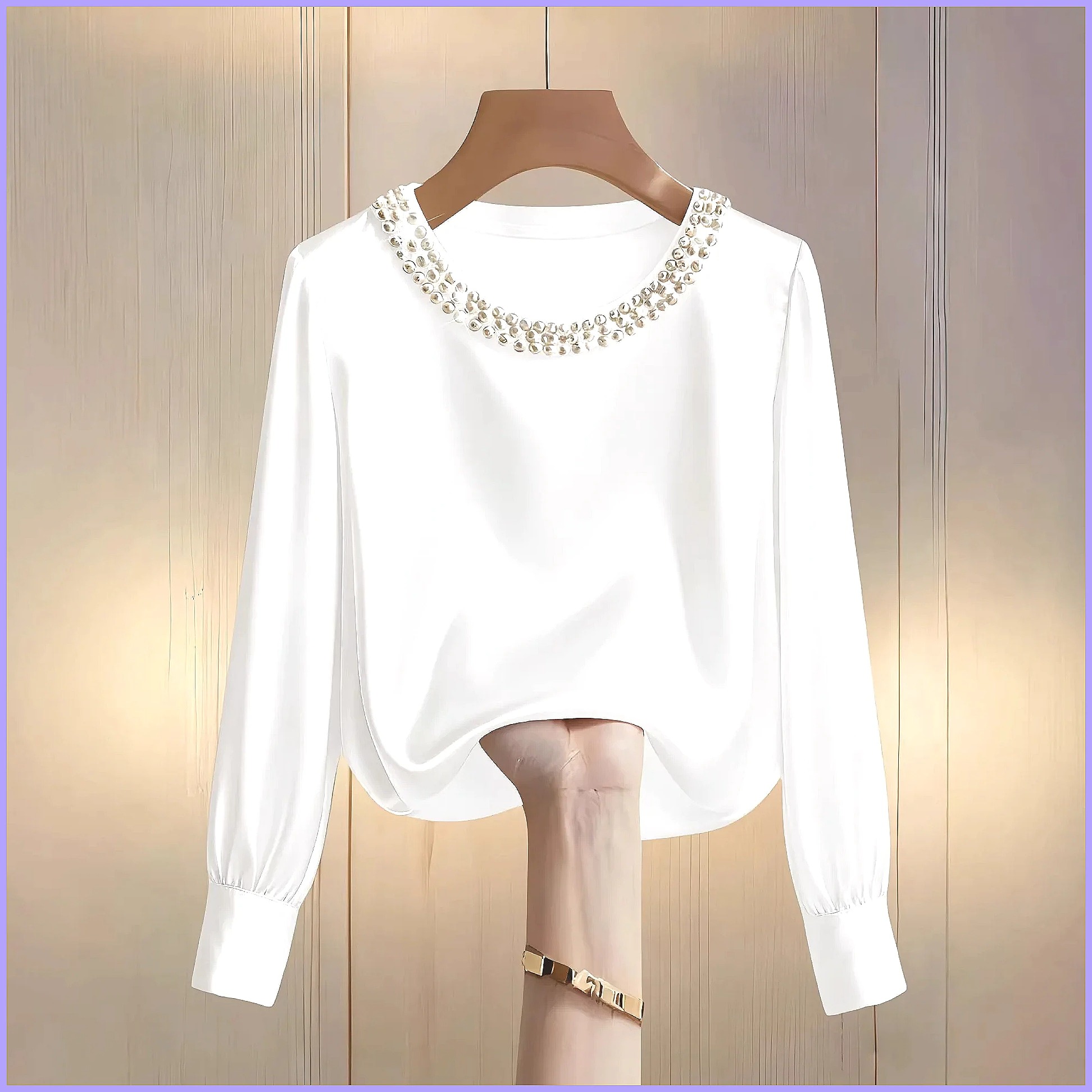 Elegant Beaded Satin Blouse fo - Silk Blouse Button recension och pris