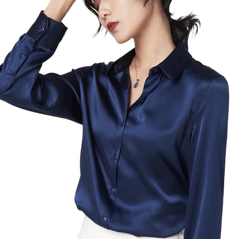 Elegant Satin Long Sleeve Blou - Silk Blouse Button recension och pris