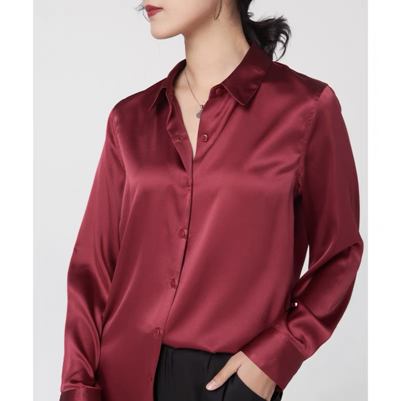 Elegant Satin Long Sleeve Blou - Silk Blouse Button recension och pris