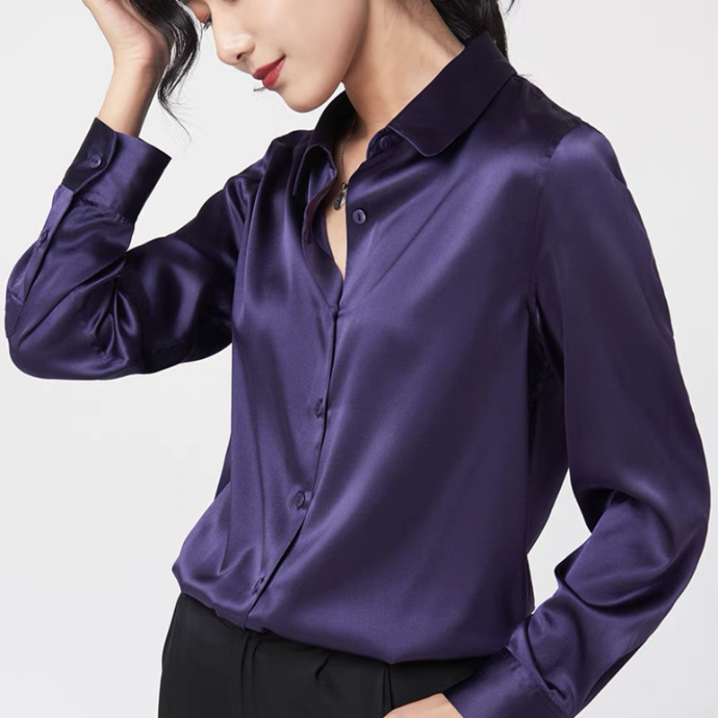 Elegant Satin Long Sleeve Blou - Silk Blouse Button recension och pris
