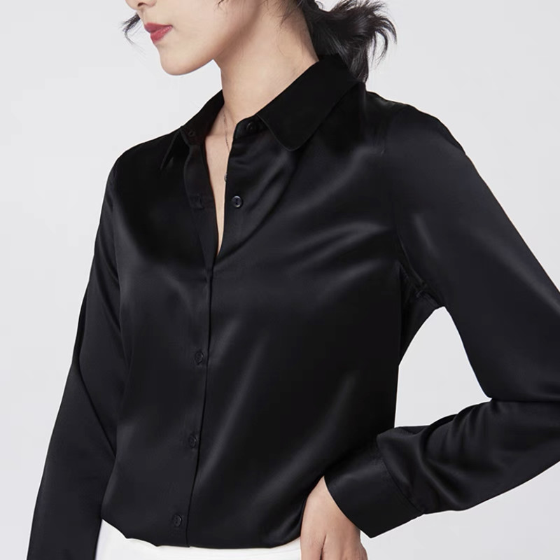 Elegant Satin Long Sleeve Blou - Silk Blouse Button recension och pris