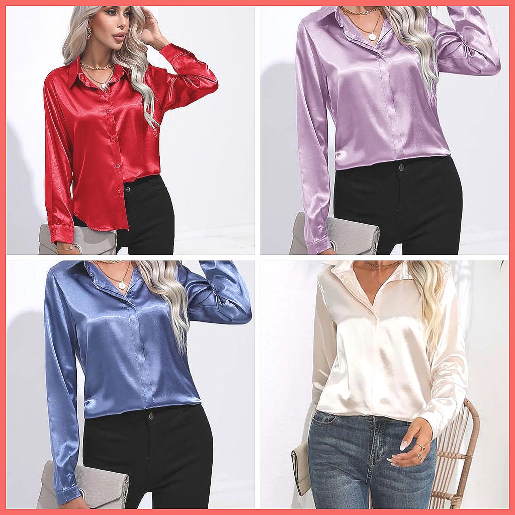 2025 Spring Summer Satin Shirt - Silk Blouse Button recension och pris