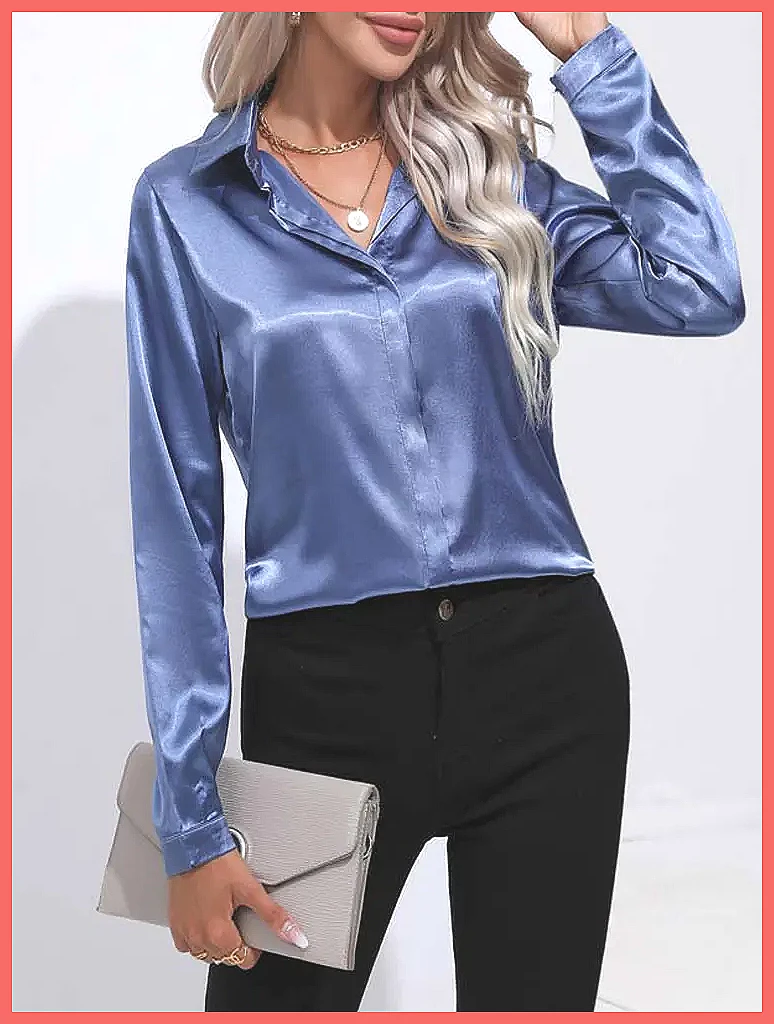 2025 Spring Summer Satin Shirt - Silk Blouse Button recension och pris