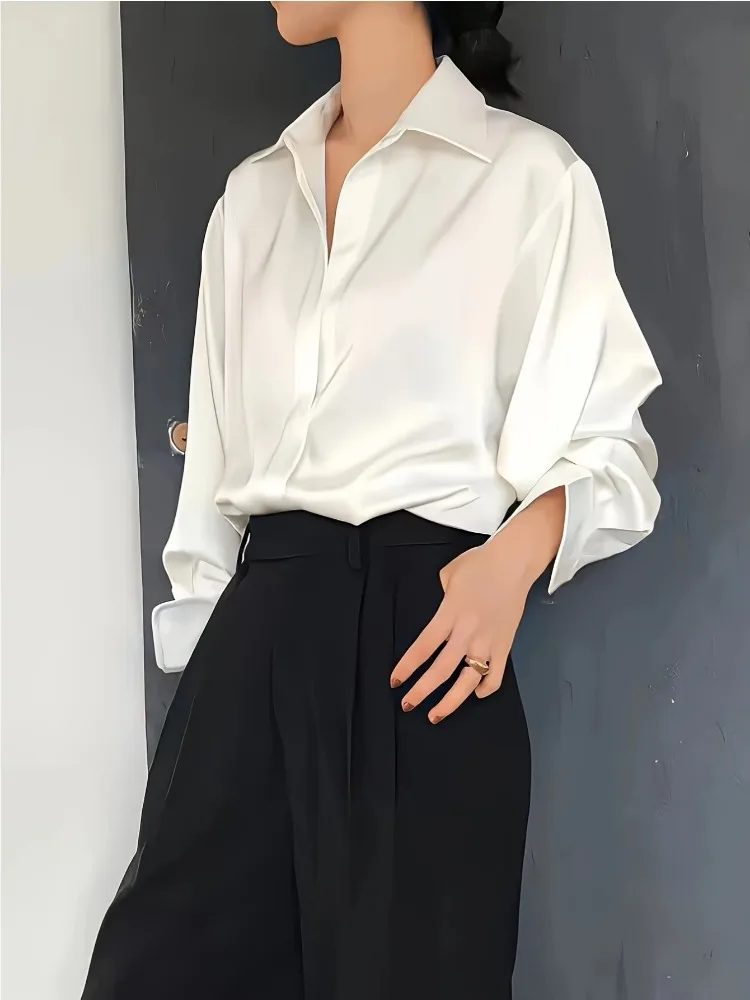 Plus Size Casual Women Silk Sh - Silk Blouse Button recension och pris