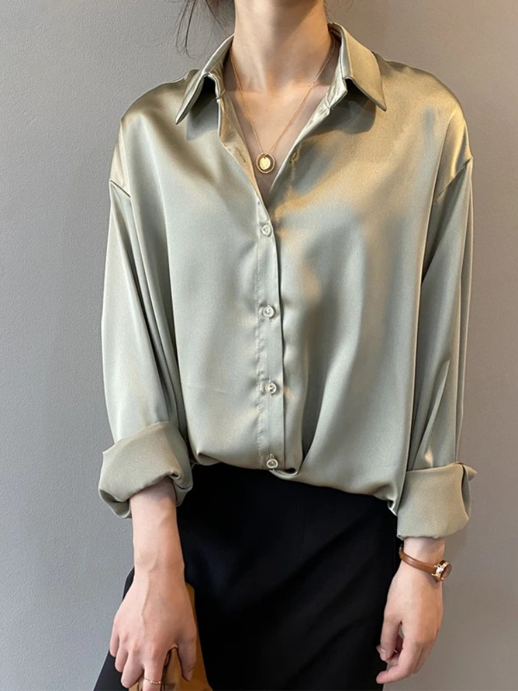 2026 Elegant Satin Loose Women - Silk Blouse Button recension och pris