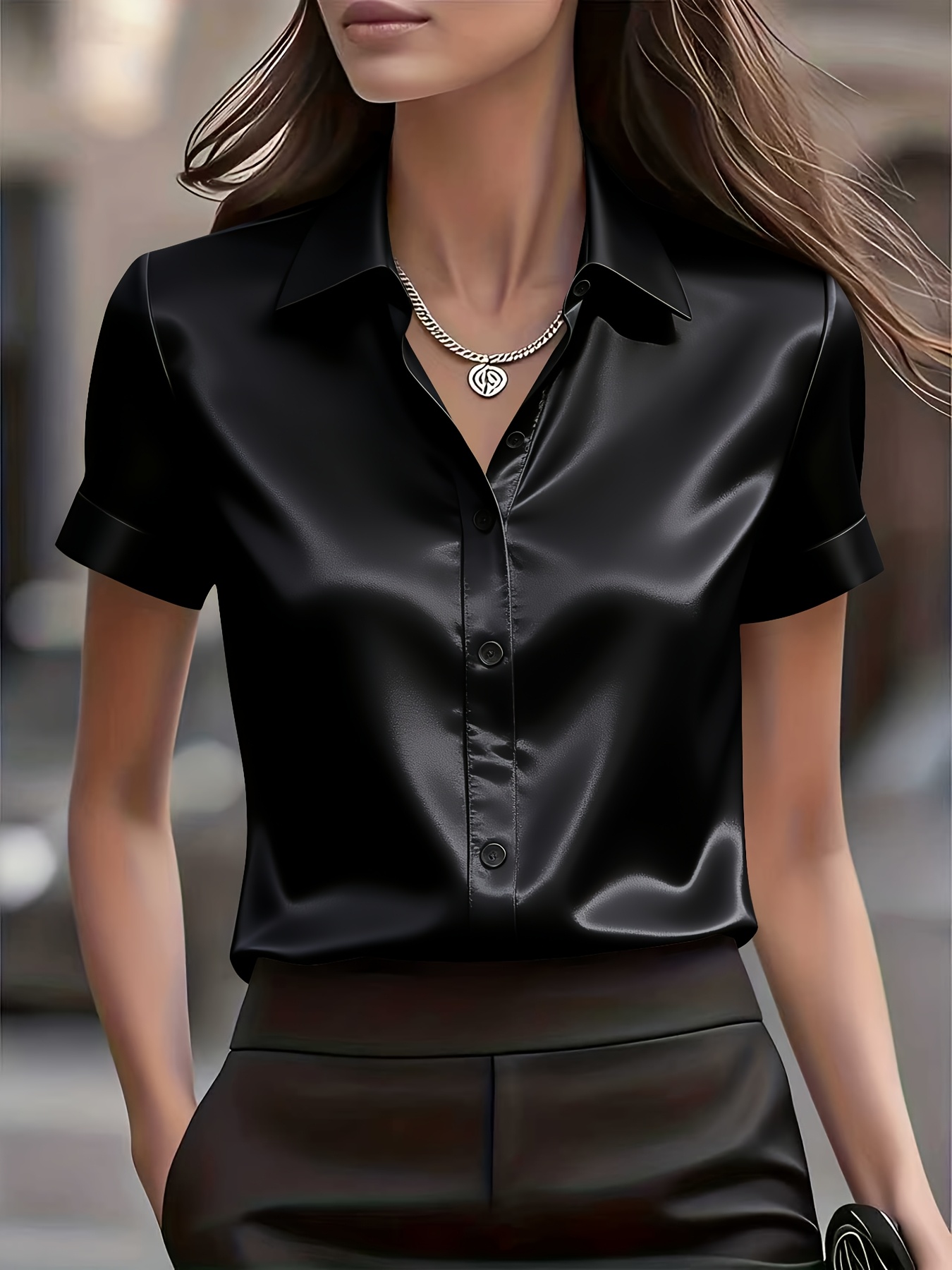 Elegant Slim Fit Silk Blend Co - Silk Blouse Button recension och pris
