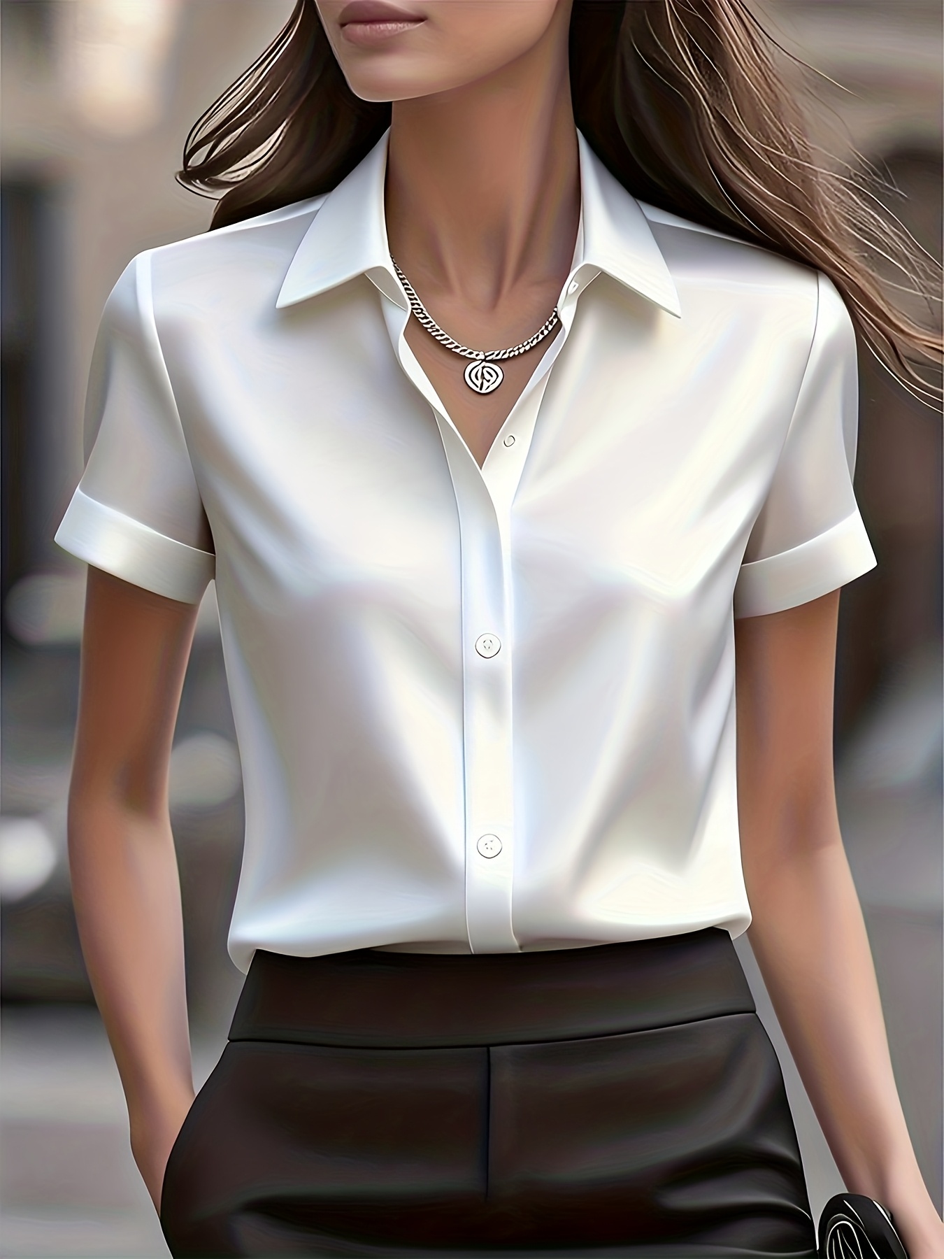 Elegant Slim Fit Silk Blend Co - Silk Blouse Button recension och pris