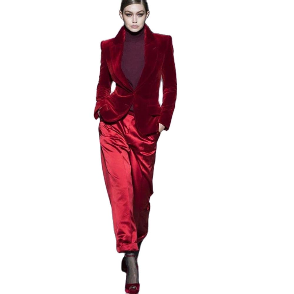 Women Pant Suits Wine Red Velv - Women Formal Wear Business recension och pris