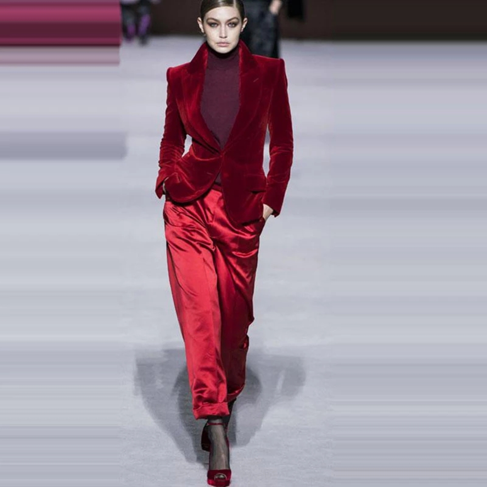 Women Pant Suits Wine Red Velv - Women Formal Wear Business recension och pris