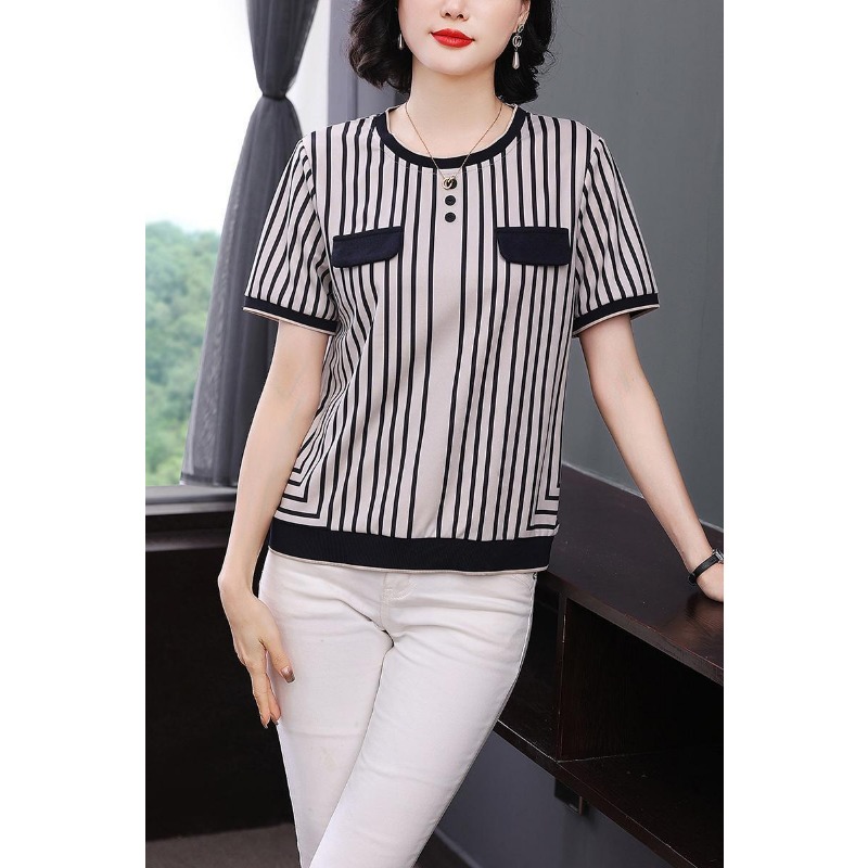 Women's Striped Ice Silk T-Shi - Silk Blouse Button recension och pris