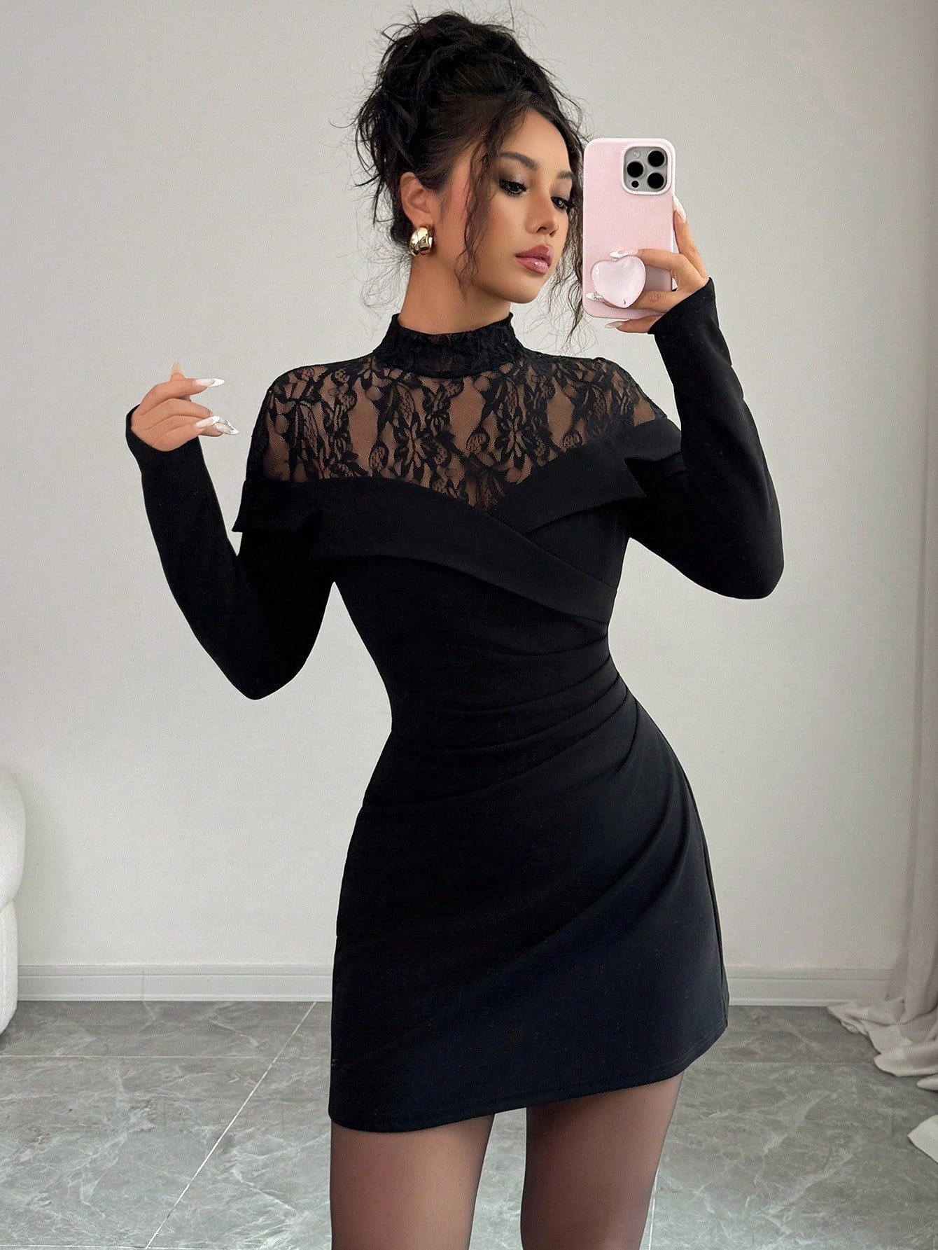 Women's Black Lace Mock Neck L - Formal Wear Gowns For Women recension och pris
