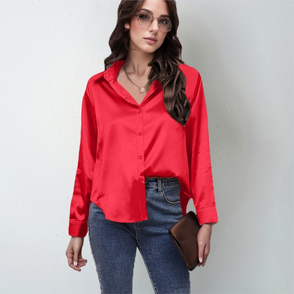 Spring Satin Shirt Women Loose - Silk Blouse Button recension och pris