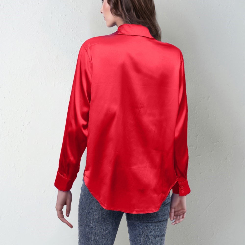 Spring Satin Shirt Women Loose - Silk Blouse Button recension och pris