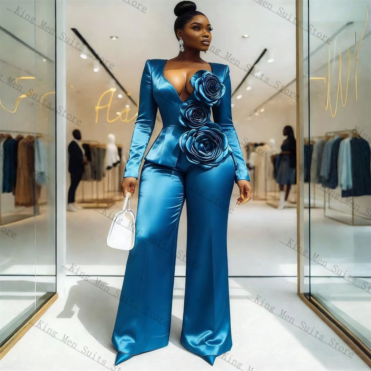 Blue Satin Women Suit Set 2 Pc - Women'S Formal Wear For A Wedding Guest recension och pris