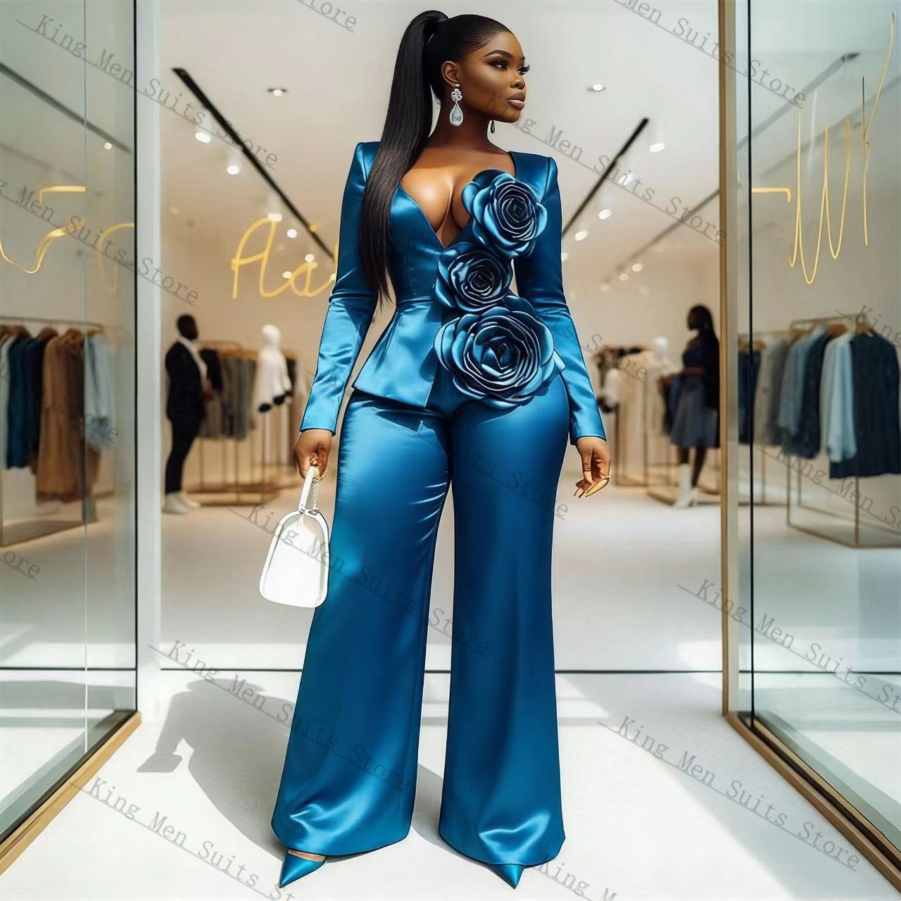 Blue Satin Women Suit Set 2 Pc - Women'S Formal Wear For A Wedding Guest recension och pris