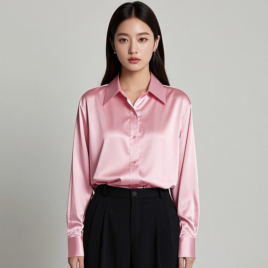 Korean Office Lady Trend Casua - Silk Blouse Button recension och pris
