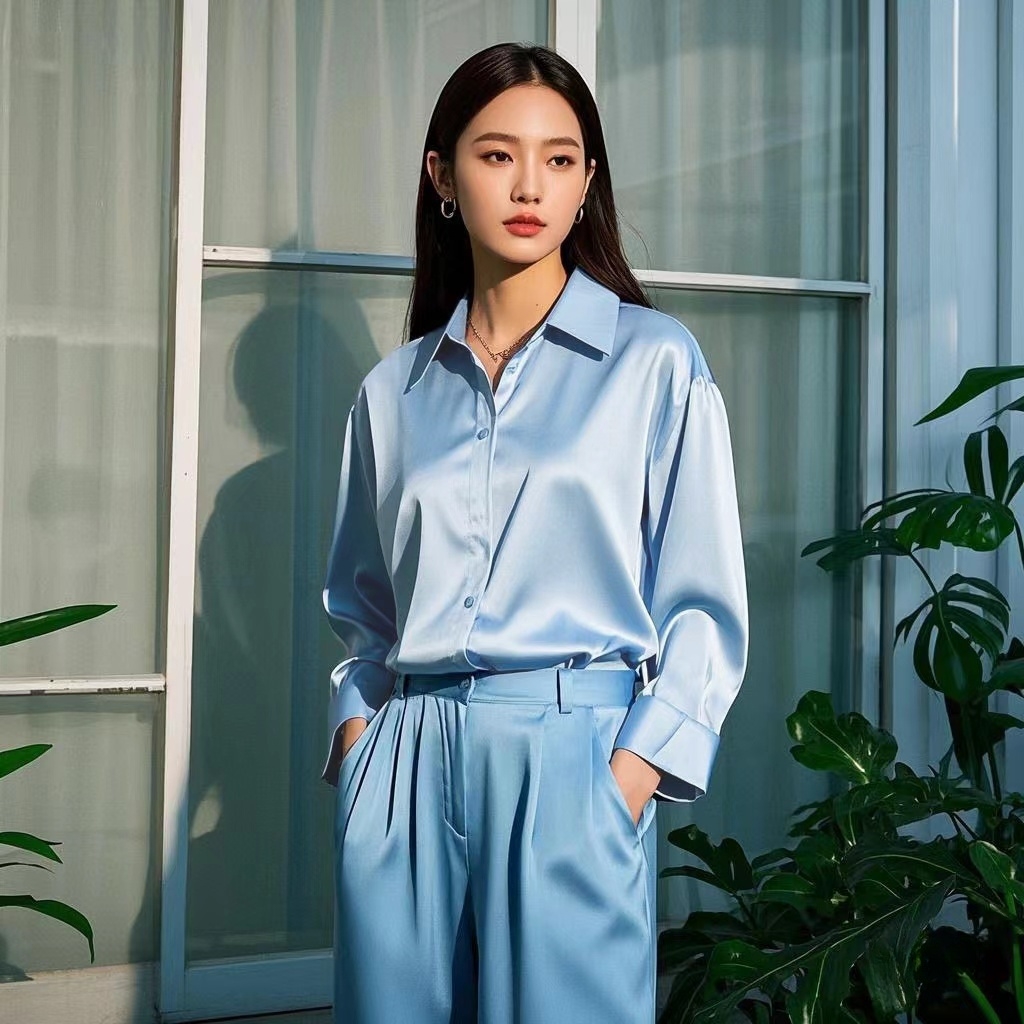 Korean Office Lady Trend Casua - Silk Blouse Button recension och pris